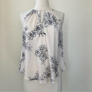 Lush Blush Pink Floral Print Sleeveless Keyhole Tank Top carnation line drawing